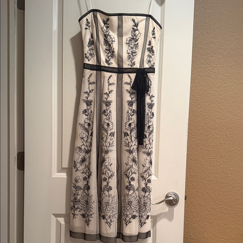 BCBGMaxAzria Strapless Dress in Black and Cream